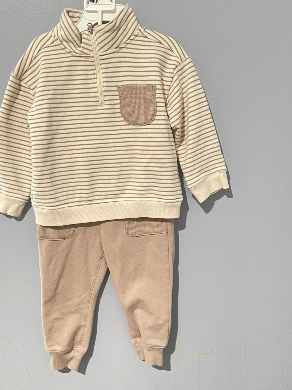 Carter's Toddler Striped Half-Zip Set - Cream & Tan